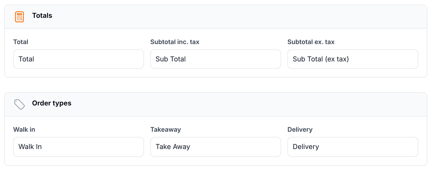 Custom labels for totals and subtotals