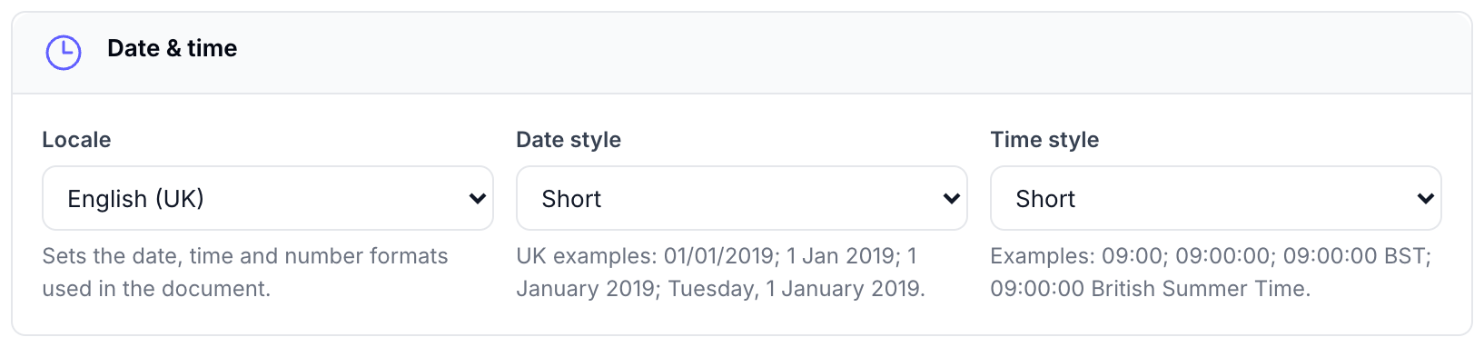 Epos Now locale, date style and time style settings