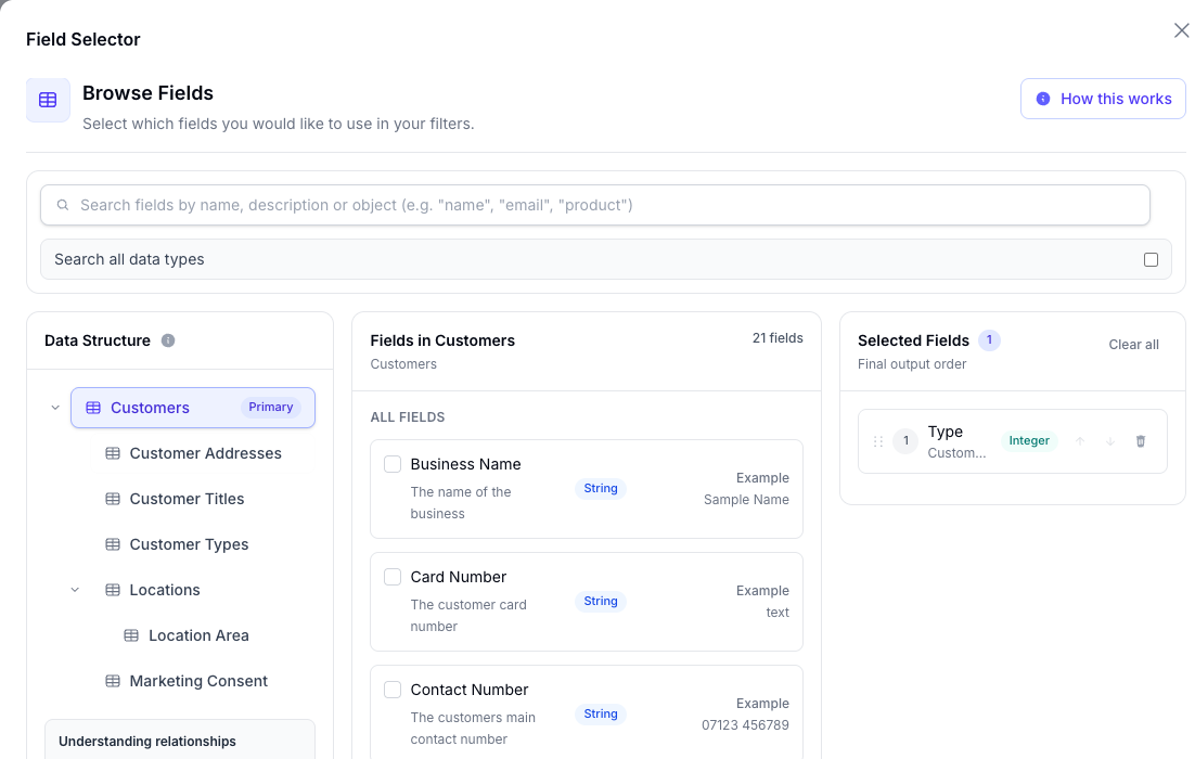 The three-column Field Selector in Morph