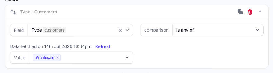 A customer type filter in the Morph editor