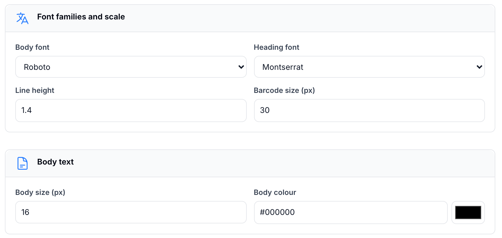 Fonts and colours