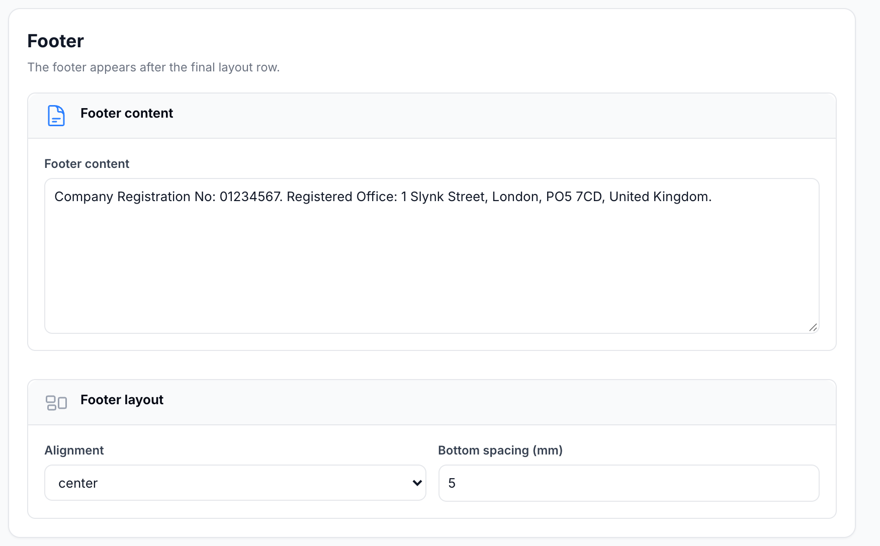 Footer settings