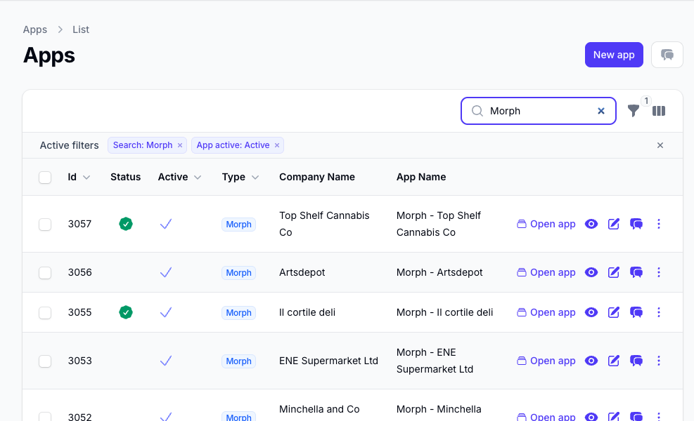 Morph in the Slynk dashboard app list
