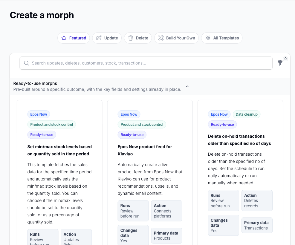 The Create a morph template picker