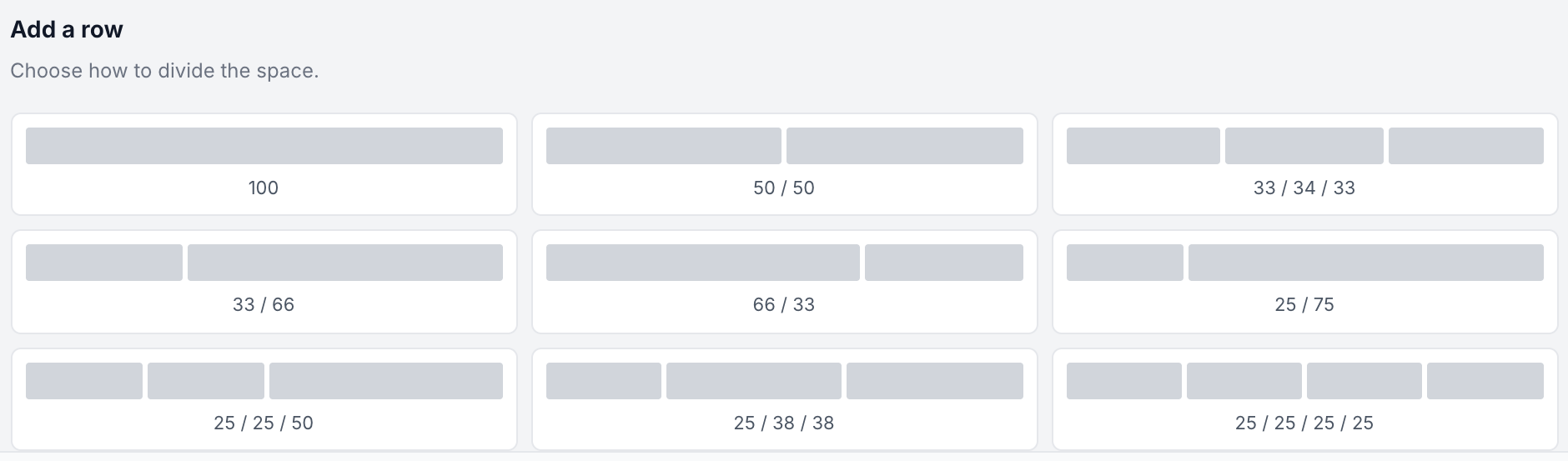 Row arrangement buttons showing equal and unequal column widths