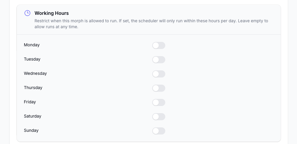Working-hours controls for a scheduled morph